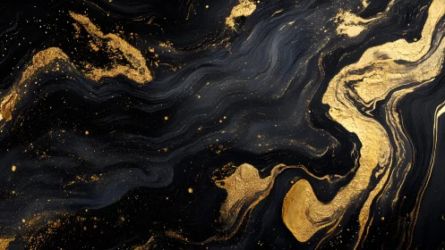 Abstract Black and Gold Fluid Art with Elegant Metallic Accents.