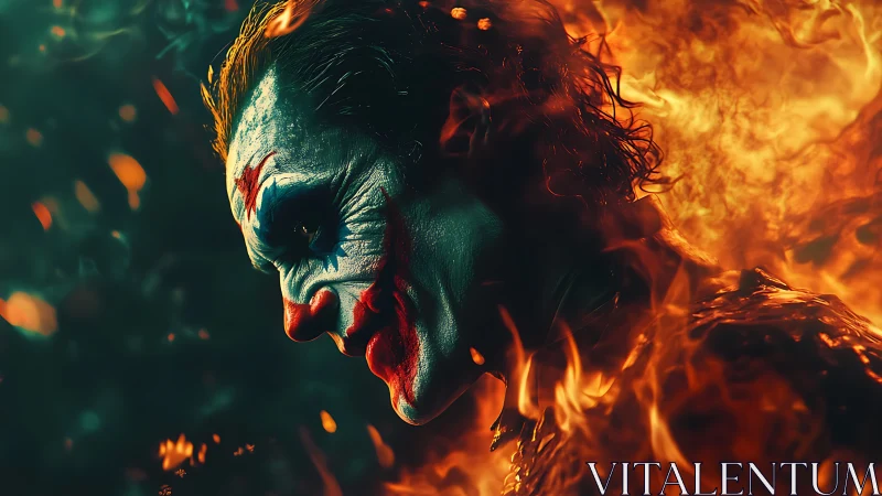 Digital painting profile portrait in infernal chiaroscuro flame.