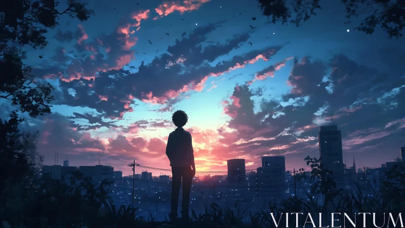 Quiet evening skyline welcomes a lone dreamer at sunset