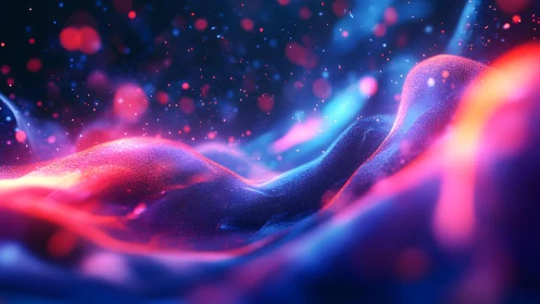 Vibrant Neon Abstract Landscape with Glowing Light Effects.