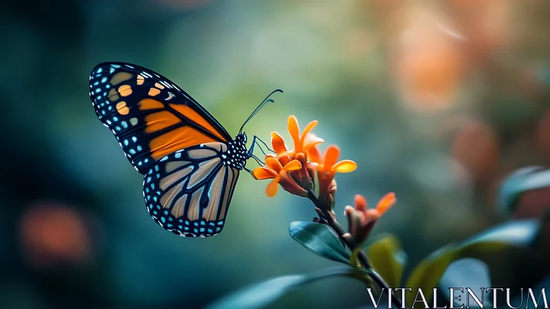 Monarch daydream alights on flame-bright garden bloom.
