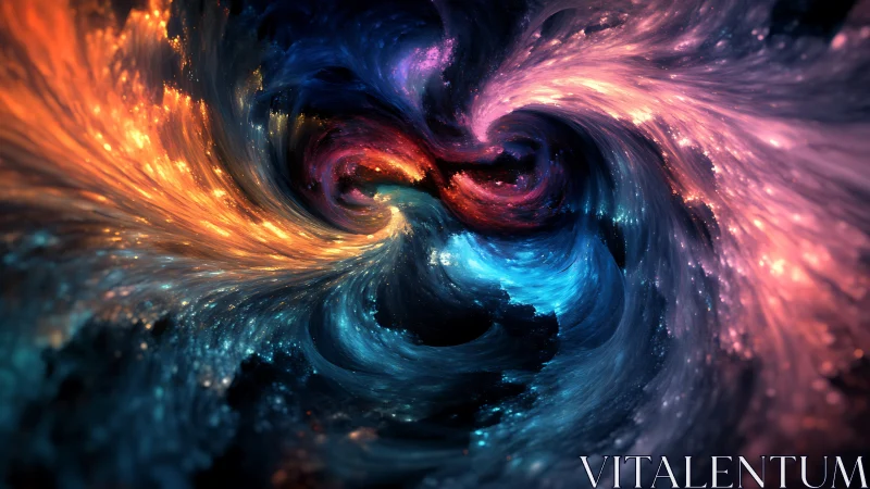 Cosmic nebula vortex merges fire, ice and starlit dust.