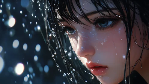 Digital portrait shows wet-haired subject in close-up profile view