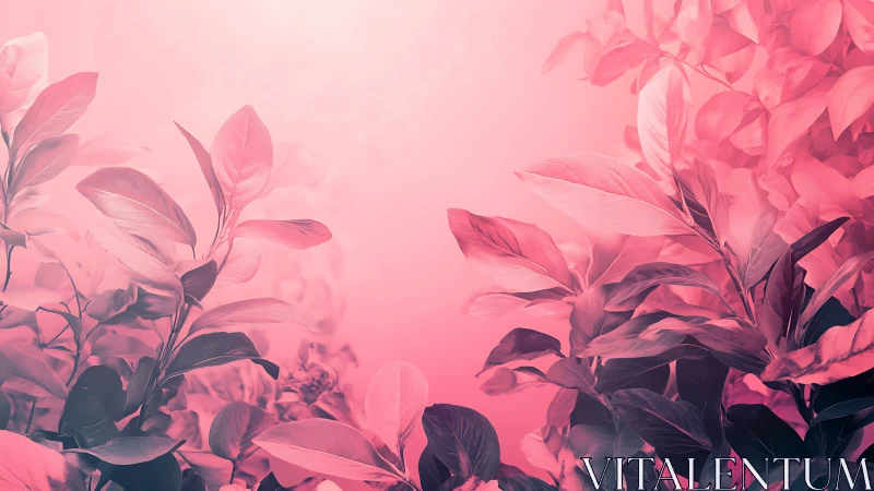 Pink tinted botanical foliage fills frame with soft gradient