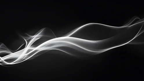 White luminous waveforms flow smoothly across black background