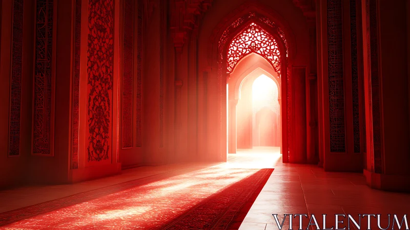 Sunlit red arches inviting a quiet, glowing inner journey.