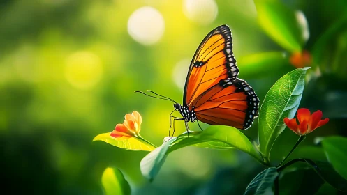 Photorealistic macro of monarch butterfly on verdant foliage.