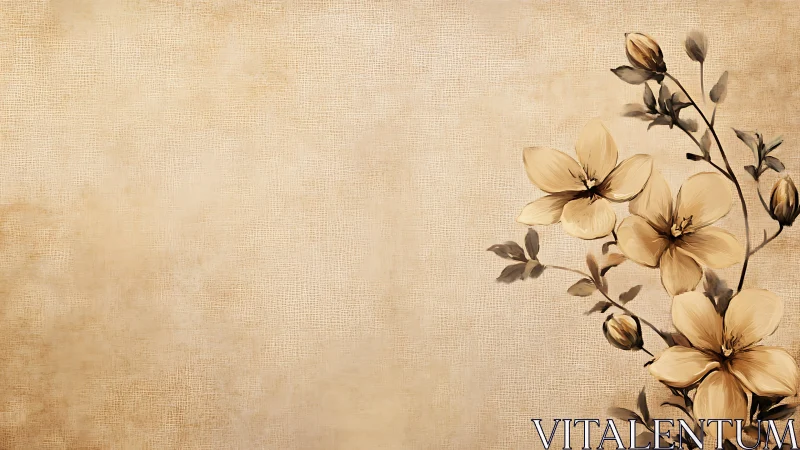 Sepia blossom whispers on a quiet vintage canvas wall.