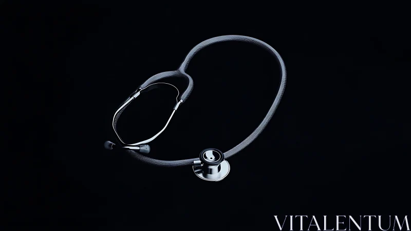 Stainless steel stethoscope forms heart silhouette on black field