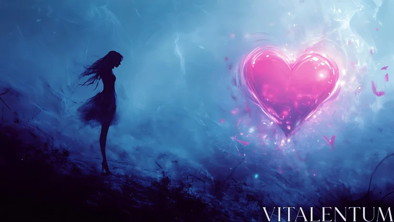 Silhouetted Figure Observing Luminous Heart Form