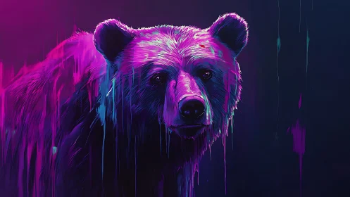 Neon chromatic bear rendered in dripping digital brushwork