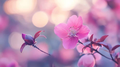 Pink Geranium Blooms in Soft Focus Garden Light.