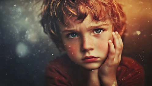 Young Child Portrait with Warm Chiaroscuro Lighting and Ethereal Bokeh Effects
