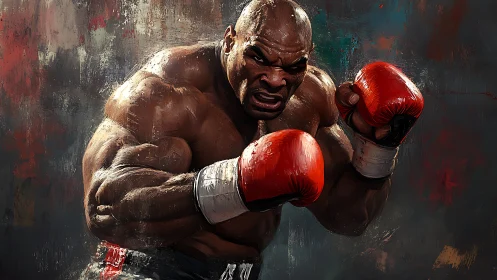 Powerful Boxer in Dynamic Fighting Stance with Red Gloves