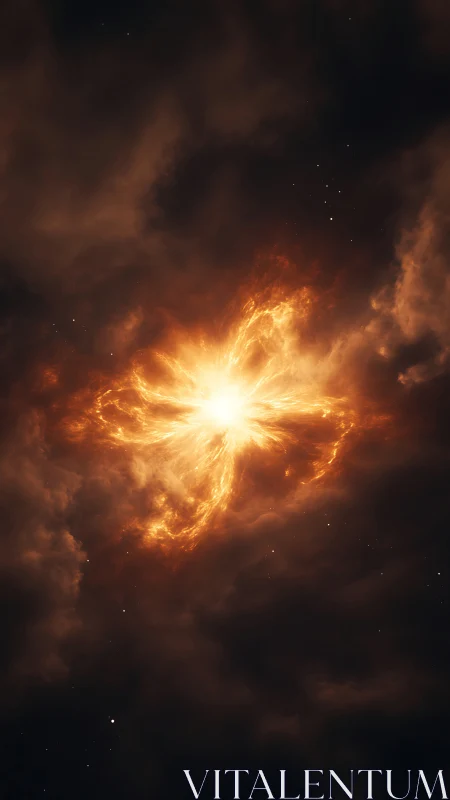Blazing cosmic nebula flares like a newborn star in void