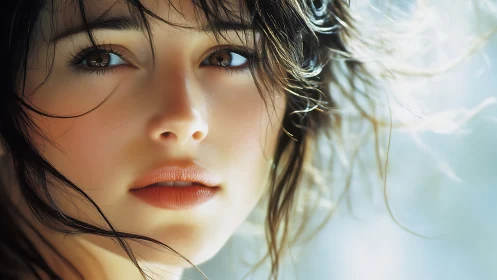 Soft sunlight lingers across a wind-tousled digital gaze