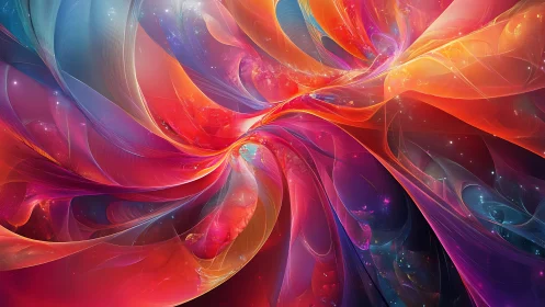 Vivid swirling fractal ribbons in cosmic abstract field.