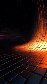 Curved glowing tiles form a flowing corridor of light.