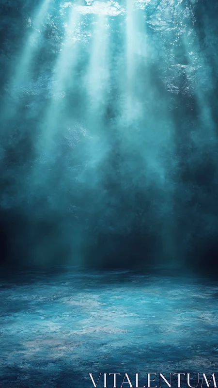 Soft sunbeams drifting through a tranquil blue seafloor.