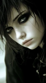 Moody close-up portrait of pale girl with dark smoky eyes