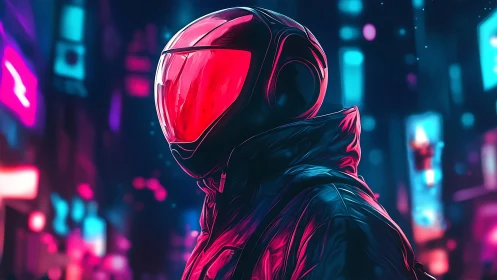 Neon-Edge Rider in Synthwave Cityscape, Digital Painting.