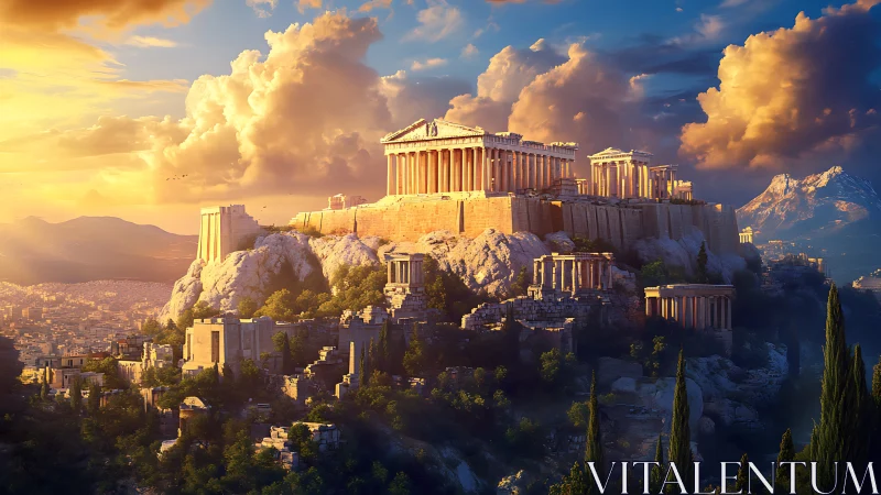 Digital reconstruction shows the Acropolis lit by low sunset