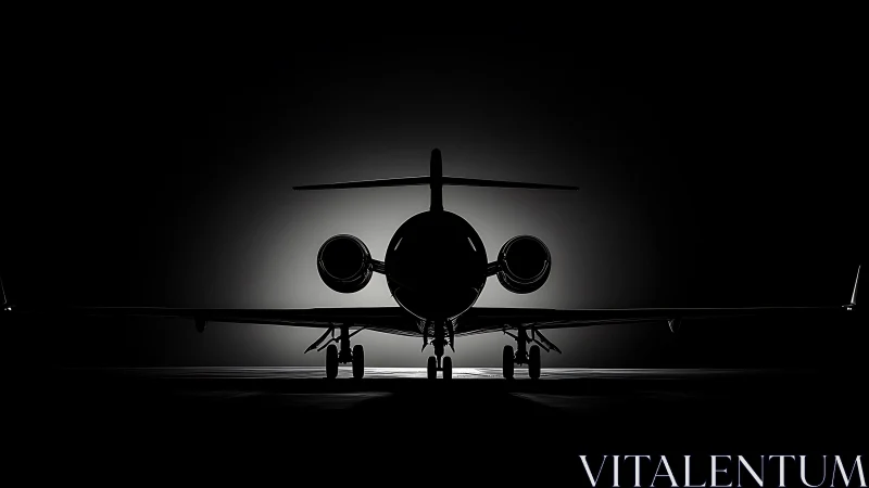 Sleek private jet silhouette emerges from dramatic backlight
