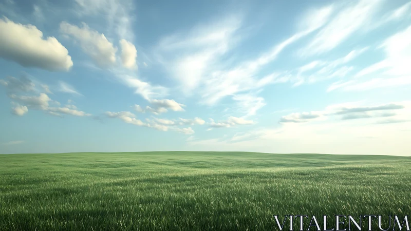 Endless green meadow stretches softly beneath open skies