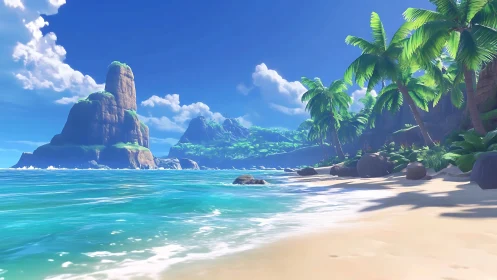 Tropical Coastal Landscape with Rock Formations