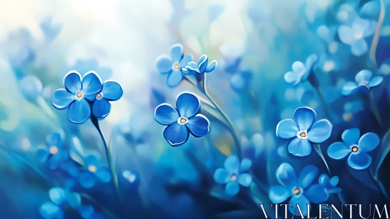 Blue Forget-Me-Not Flowers in Soft Focus Field.