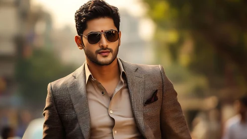 Confident city stroll with a stylish, charismatic gentleman.