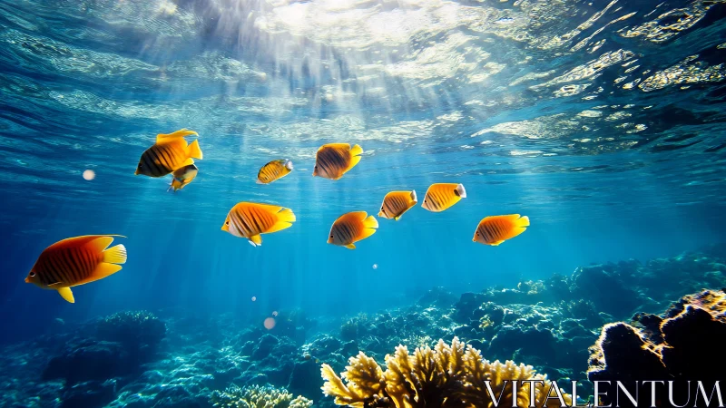Sunlit butterflyfish ballet drifting above coral gardens.