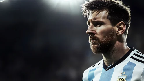 Stadium lights crown a focused football captain in stripes.