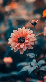 Coral Gerbera Daisy with Crisp Bokeh Background