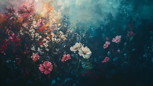 Midnight Garden Symphony: Flowers Dance Through Twilight's Ethereal Glow
