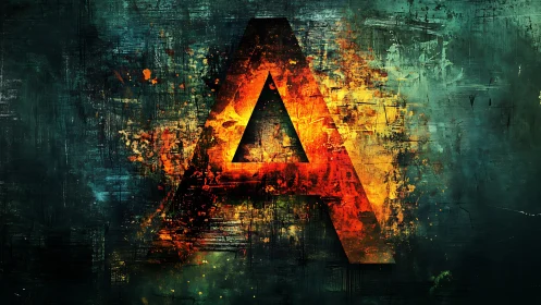 Burning letter A emerges from textured teal background