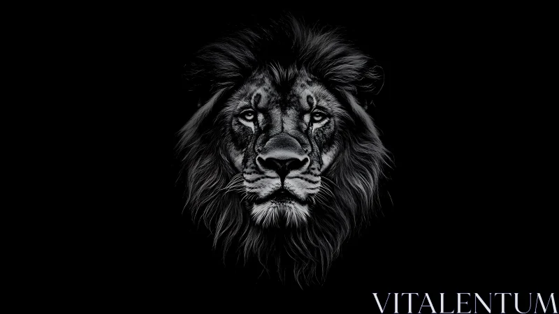 Monochrome lion portrait with high contrast fur rendering detail