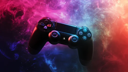 PlayStation Controller Suspended Within Prismatic Nebula Environment