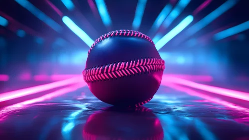 Futuristic Baseball in Neon Lighting, Digital Art Style.