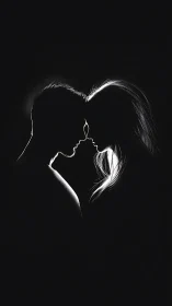 Silhouetted Couple Embracing with Candle Flame.