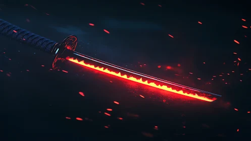 Emberedge katana drifting through midnight sparks.