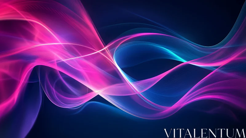 Shimmering neon waves curl gently across a midnight sky