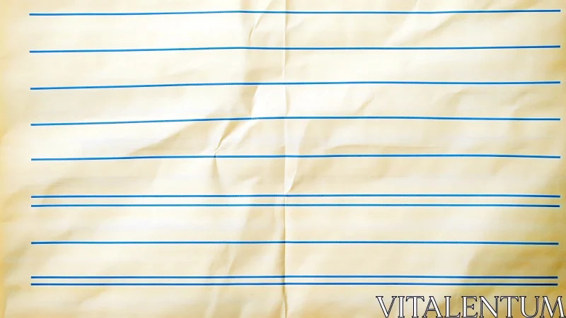 Crumpled primary writing paper with blue ruled lines.