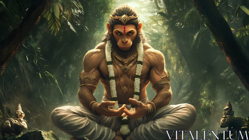 Jungle monk of thundered calm holds mythic stillness steady