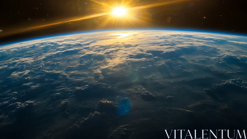 Sunrise over Earth’s curved horizon from outer space.