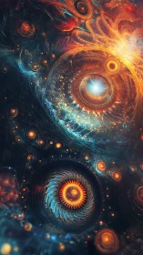 Spiraling cosmic lanterns in a dreamy deep-space whirl.