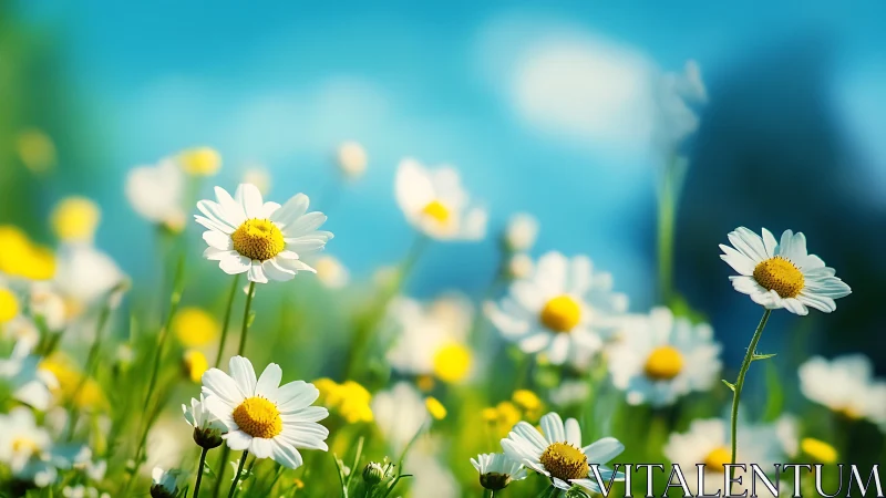 Shallow-depth shallow-depth field botanical rendering of Matricaria chamomilla specimens with chroma