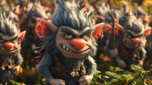 Militia of mischievous goblins in high-fidelity 3D render.