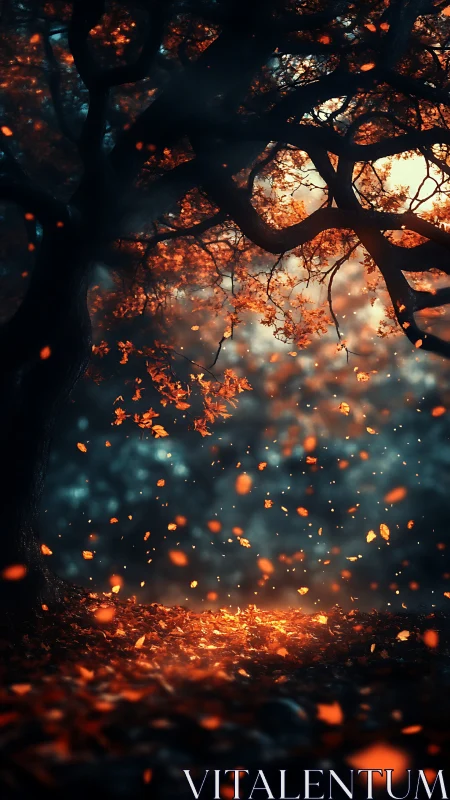 Luminescent Autumn Forest: Bokeh Light through Golden Canopy.