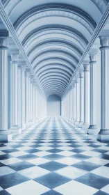 Endless marble arcade over a hypnotic checkerboard dreamway.